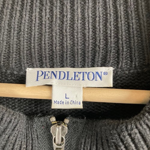 Pendleton Knit Full Zip Cardigan Sweater Sz Large Black Pockets 100% Cotton - Picture 2 of 8