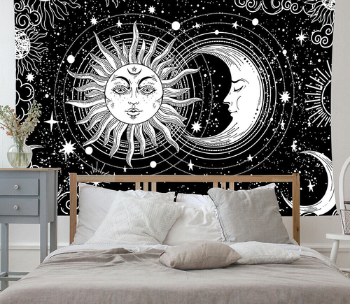 Sun & Moon Wall Fabric Table Cloth Black/White Sun & Moon 4 Designs 2 Sizes - Picture 3 of 12