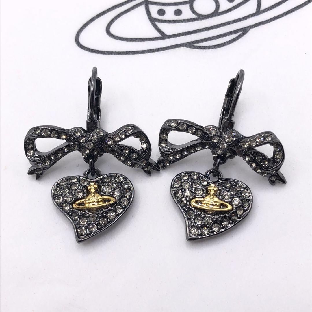 Vivienne Westwood Earrings Pierced Ribbon Heart Gunmetal NO