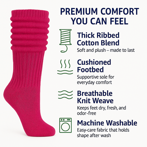 1 Pair  Slouch Socks for Women Shoe Size 5-10 Cotton Extra Heavy and Extra Long - Picture 48 of 292