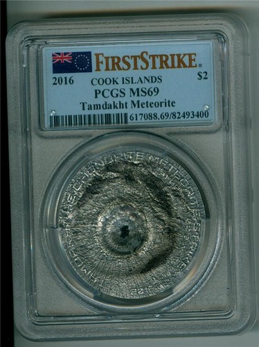 COOK ISLANDS 2016 $2 TAMDAKHT METEORITE 1/2 OZ. .999 SILVER PCGS MS-69 - Picture 1 of 4