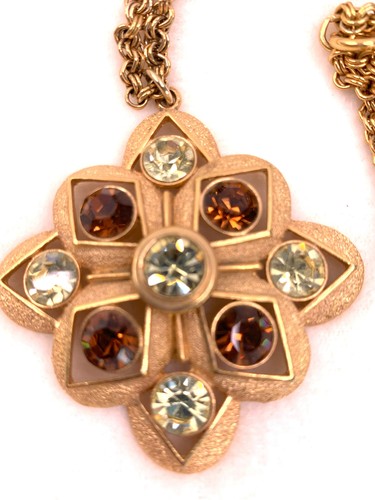 Vintage Sarah Coventry goldfarbener Topas Starburst Medaillon Anhänger Halskette - Bild 2 von 4