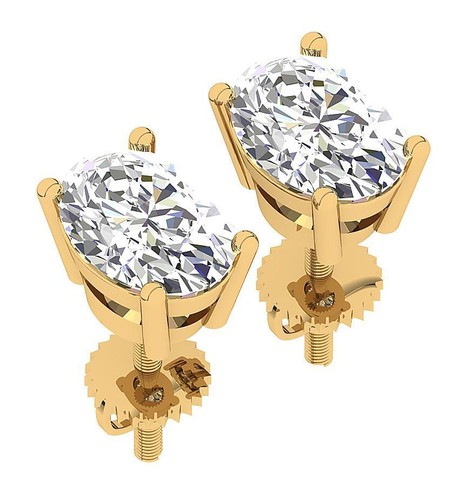 Lab Grown Diamond VS1 FG 1.0/2.0/3.0/4.0Ct Oval Solitaire Studs Earring 14K Gold - Picture 5 of 9