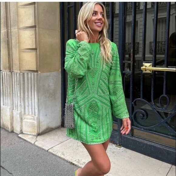 Zara green beaded tunic dress NWT | eBay