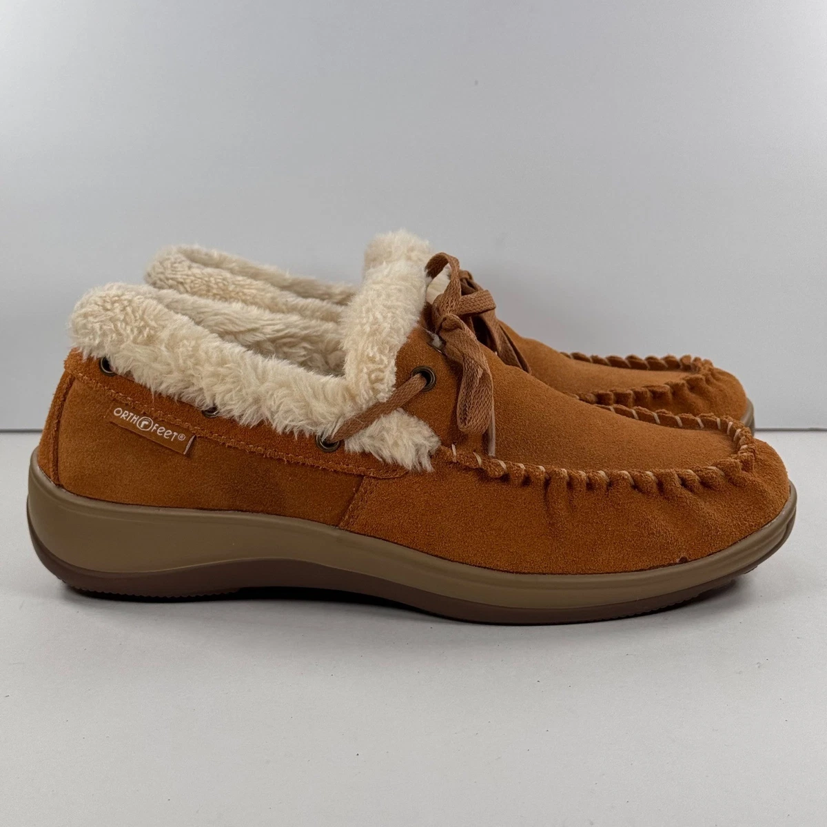 Orthofeet Tuscany Moccasin Slippers - Color: Brown - Size: Men 10.5 Wide (2E) Men main image 3