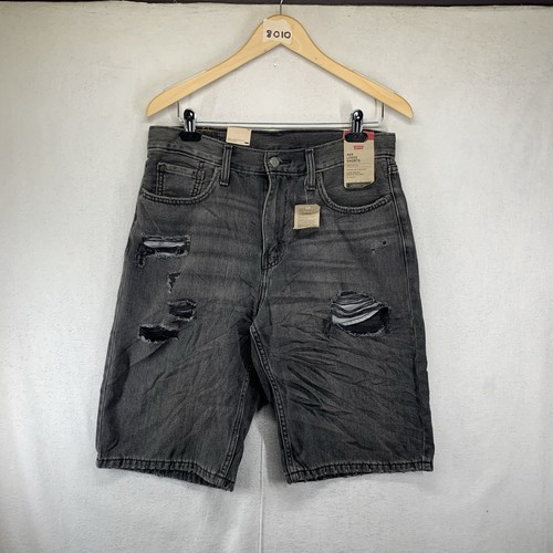 Levi's 469 Men's 30 Loose Shorts Black Distressed Ripped Torn Denim 33x12 NWT