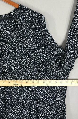 Old Navy Blouse Women's 2XL Black Floral Top Round Neck Balloon Sleeve Peasant - Picture 10 of 12