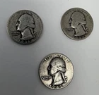 3 Vintage Washington Quarters (90% Silver Coin) 1936, 1944, 1945 - No Mint Mark