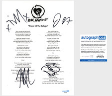Rise Against Band Signed Lyric Sheet Prayer Of The Refugee Tim Mcilrath +3 ACOA
