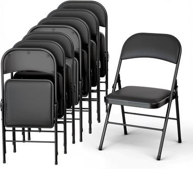 Leather Padded Folding Chair Sturdy Metal Foldable Seat for Home