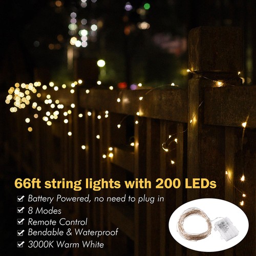 66FT String Light Battery Operated Starry 8 Mode waterproof Christmas Decor 4pcs - Picture 2 of 8