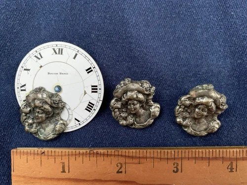 Vintage Pewter Brooch Pin & Earrings Cameo Art Nouveau Victorian Gibson Girl