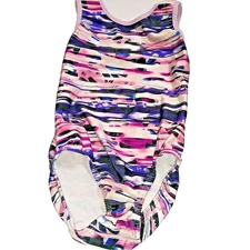 Plum Practicewear Gymnastics Leotard Abstract BLUE PNK Print Size CL Child Large