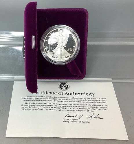 1992 S Proof American Silver Eagle - With Box & CoA