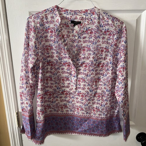 J Crew Blumen Tunika Top Popover Bluse Größe Medium Iris Blockdruck Schimmer Neu mit Etikett