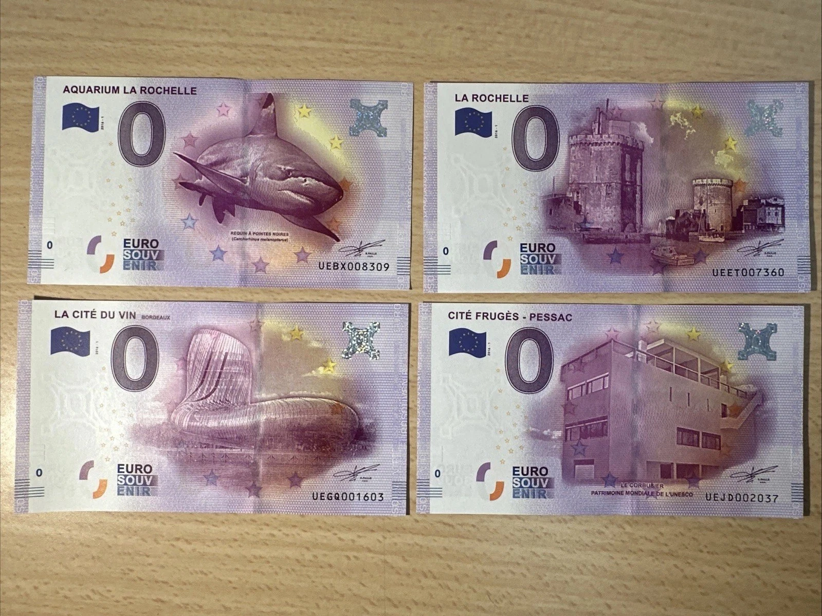 Lot 4 Billets  Zéro 0 € Euro Touristique / Souvenir 2016-1