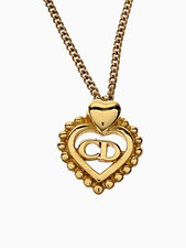 Christian Dior CD Logo Heart Necklace Gold Plated Pre Owned