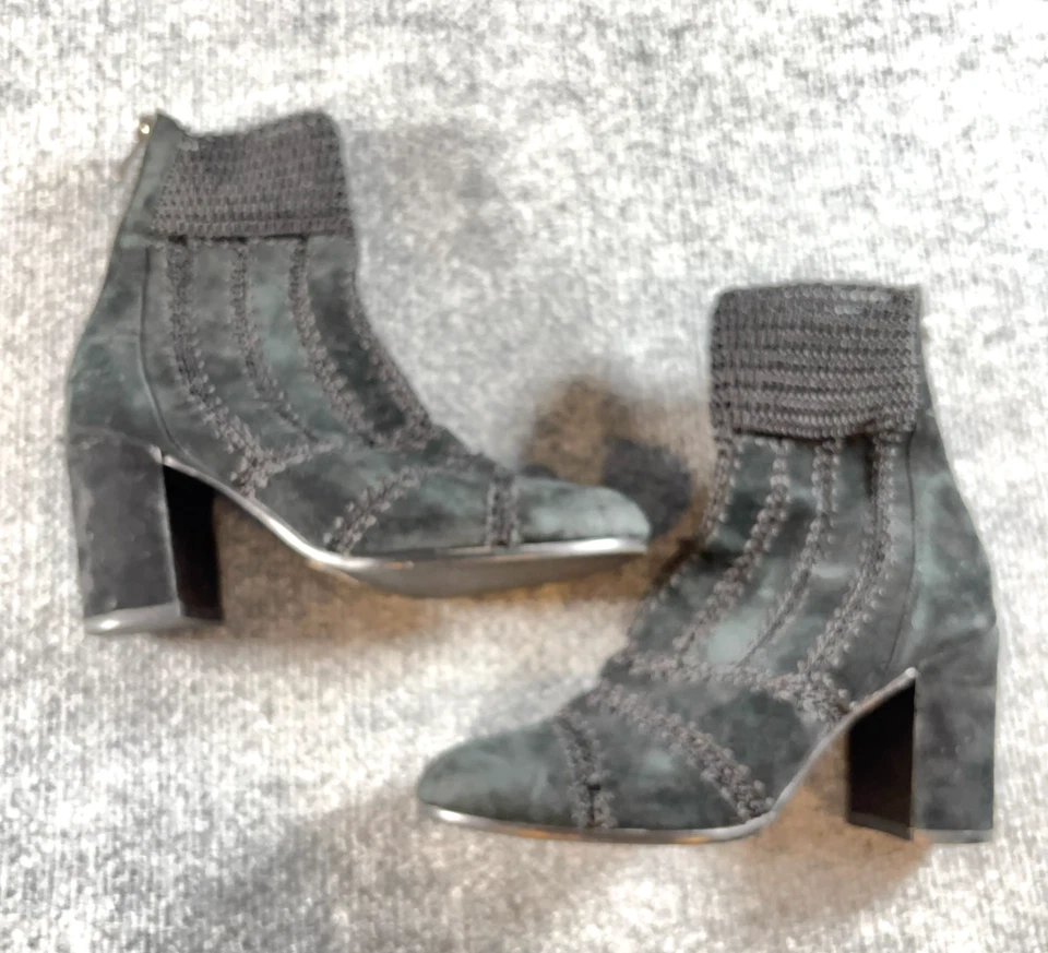 Silent D Negro Gamuza Cuero Tejido Botines 37 Tacón Tacón Bloque Cremallera Foto 4 de 4