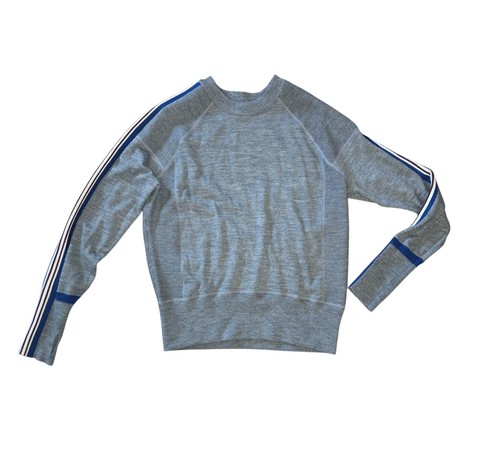 Athleta Canyon Sweater Merino Wool Gray Blue White Stripe Thumbhole Sleeve XS - Picture 2 of 9