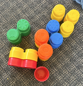 Multicolor Plastic Baby Stacking Blocks Lot w/ Embossed Shapes Pieces