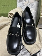 New Black GUCCI Interlocking Horsebit Chucky Rubber Sole Loafers UK 7/US 7.5