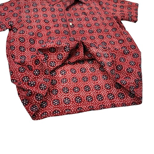 Kardo Mens Medium Lamar Mosaic Block Print Chintan S/S Button Shirt - Red/Navy - Picture 9 of 23