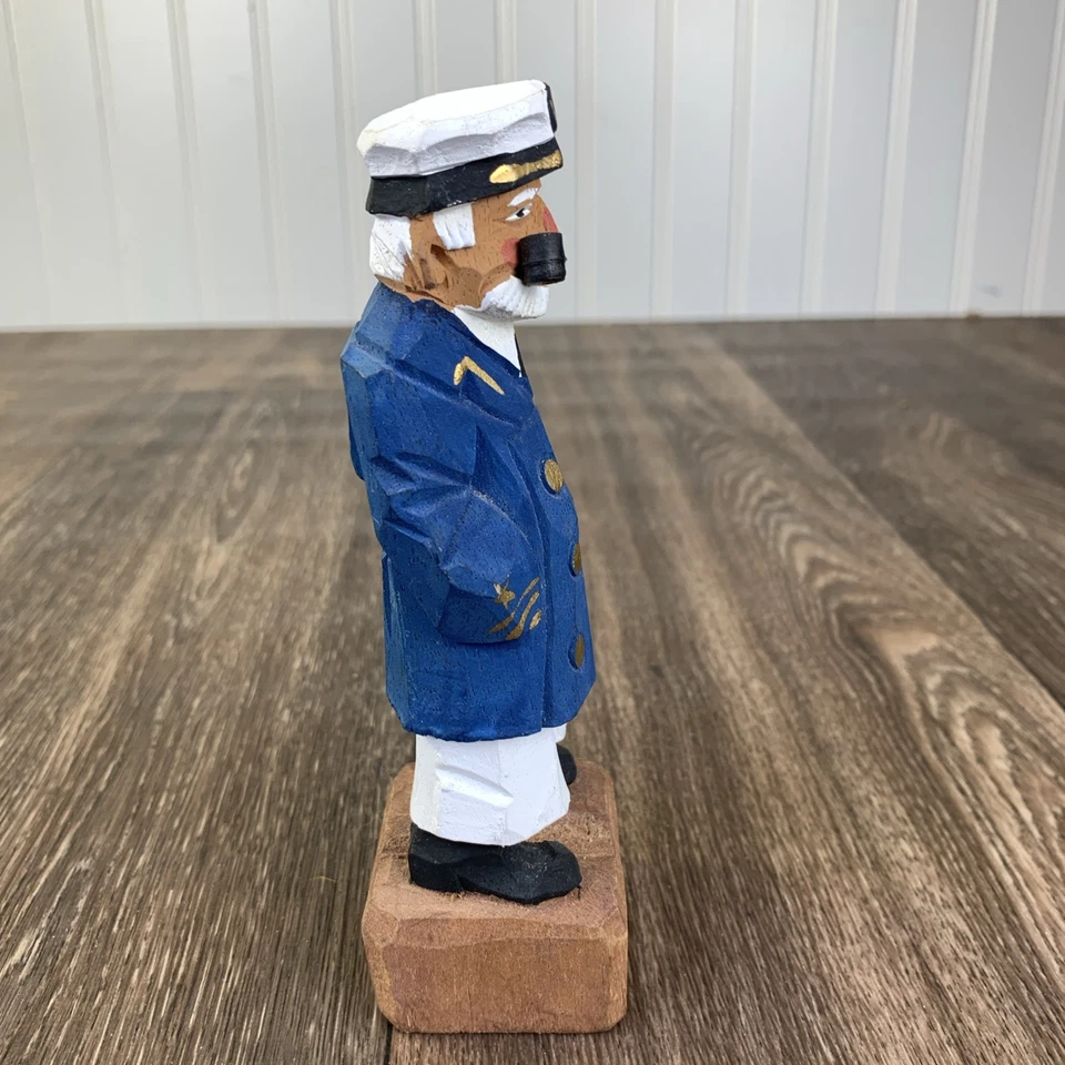 Vintage Hand Carved Wooden Sea Captain Figurine Nautical Maritime Folk Art 6" - Image 2 of 4