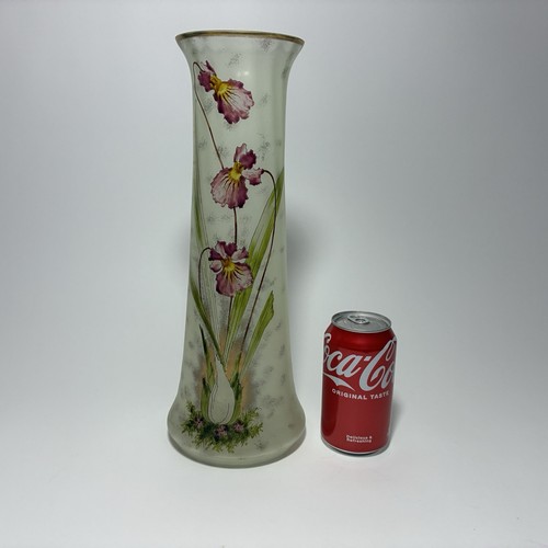 Large 14" Antique Mont Joye Legras France Cameo Glass Vase with Iris Flowers - Picture 10 of 21