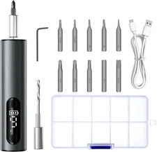 Cordless Electric Screwdriver Set w/Wireless Charging Magnetic Bits Grey