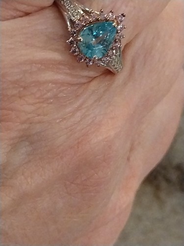 Anello a scoppio con zircone blu cambogiano (pera 8x6 mm) multipietra preziosa, piatto/argento, taglia 8,2,25 - Foto 15 di 15