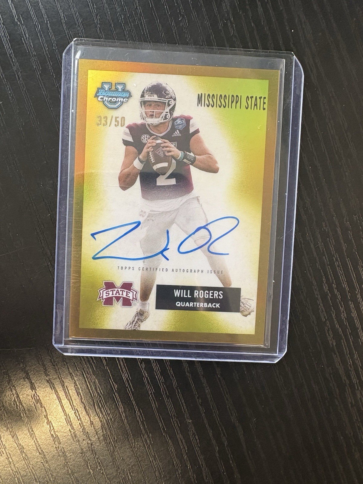 2023 Bowman U Chrome Will Rogers 1955 Football Gold Refractor Auto #/50!!