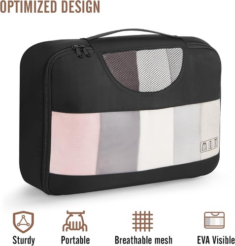 Veken 8er Set Packwürfel für Reiseutensilien, Koffer 8er Set, 8 - Schwarz - Bild 4 von 9