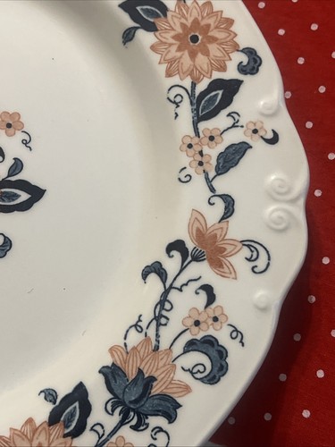 Vintage Nikko Japan Ironstone “Blue vineyard” Peach And Navy Floral Dinner 15 Pc - Picture 16 of 24