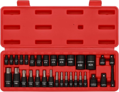 Set 32 Pezzi Presa Torx Bit e Presa Esterna Femmina, 14 Punte a Stella T8- T70... - Foto 3 di 9