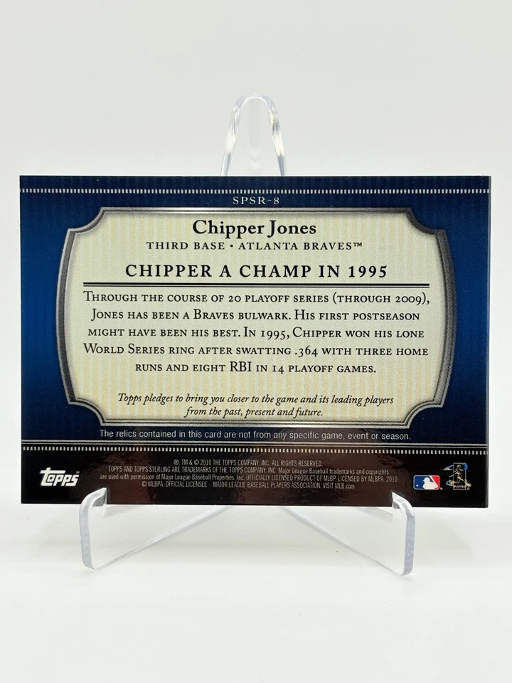 Folleto de reliquias de camiseta Topps Sterling Chipper Jones 2010 postemporada ocho 6/10 Foto 3 de 3