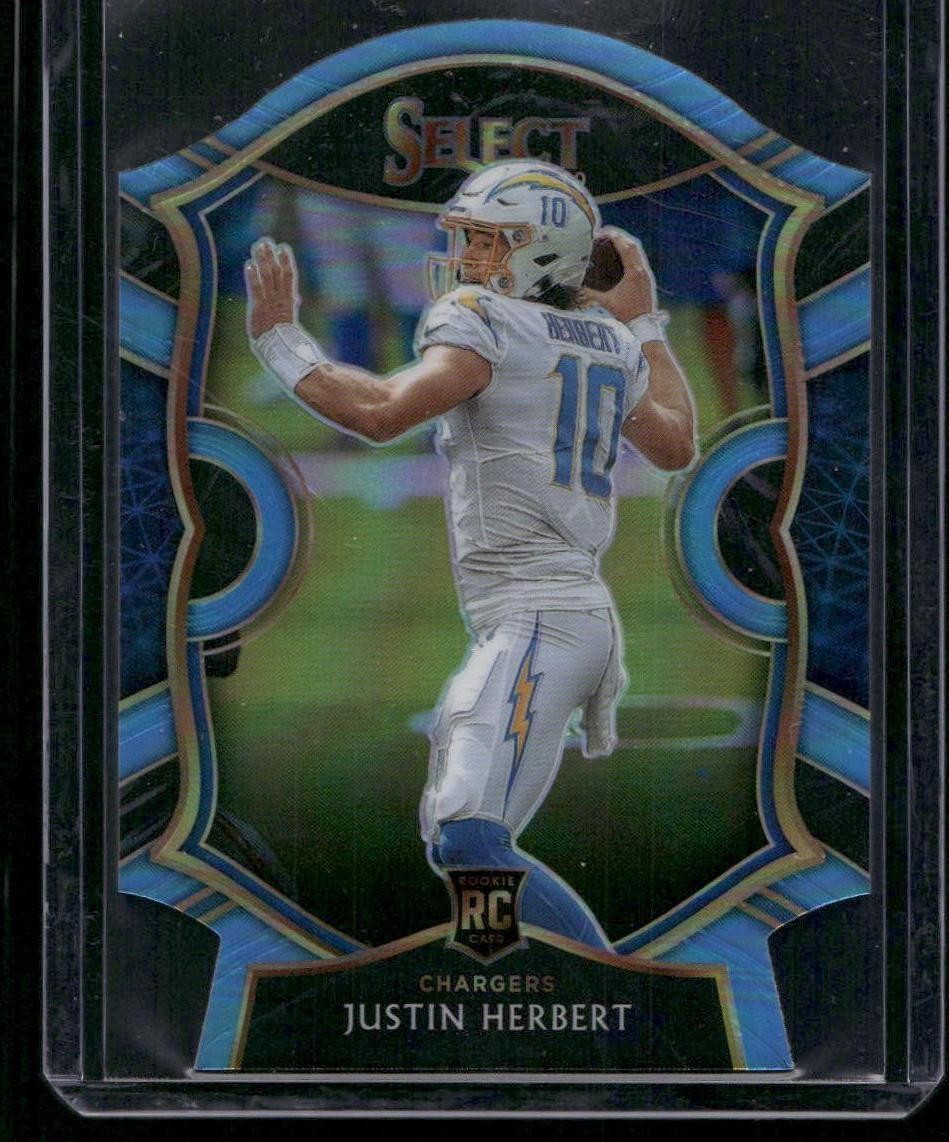 2020 Panini Select #44 Justin Herbert Light Blue Prizm Die Cut Rookie RC