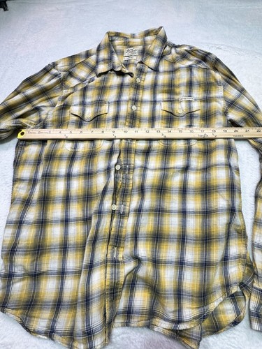 Lucky Brand Sportswear Men LargeLongSleeve Button Up Shirt Yellow Plaid Western - Picture 6 of 9