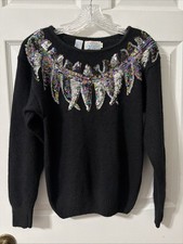 VTG Extra Energy Black Silk Angora Blend Sweater Sequin Size Medium