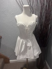OH POLLY ANALISE WHITE CORSET LACE UP MINI DRESS SIZE 4