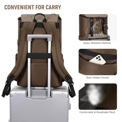 Laptop Backpack Business Travel Carry On Bag with USB Charging Port, Brown - Picture 5 of 8