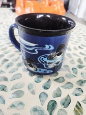 Vintage Otagiri Blue Black Rimmed Ducks Loons Coffee Mug Stoneware Japan