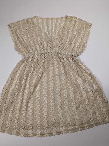 Beach Cover up SMALL Short Gold V Neck See Through Cupshe Beach Pool Swim Vaca