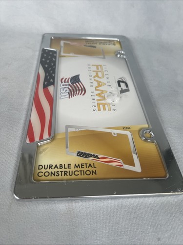USA AMERICAN FLAG CHROME METAL LICENSE PLATE FRAME CAR/TRUCK TAG COVER/HOLDER US - Picture 3 of 7