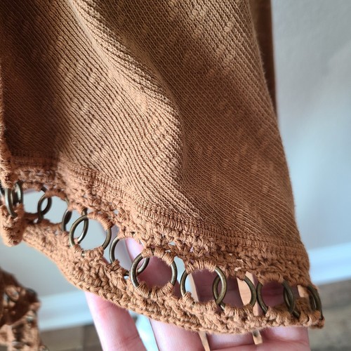 Cárdigan XCVI Crochet Boho Retro Abierto Mujer Pequeño Occidental Mangas Largas Camel - Imagen 2 de 12