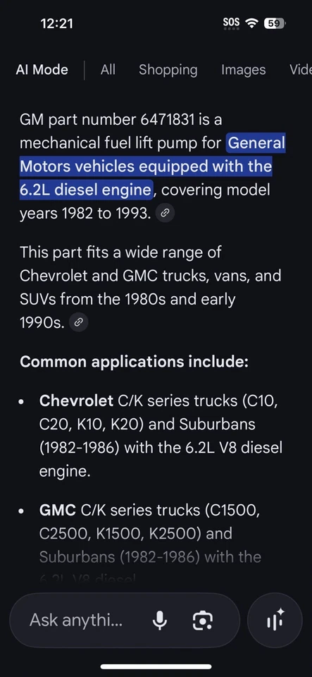 全新原始设备制造商通用 6471831 燃油泵 AC Delco 41618 适合 1982 - 93 6.2L 柴油发动机 NOS — 第 2/4 张图片
