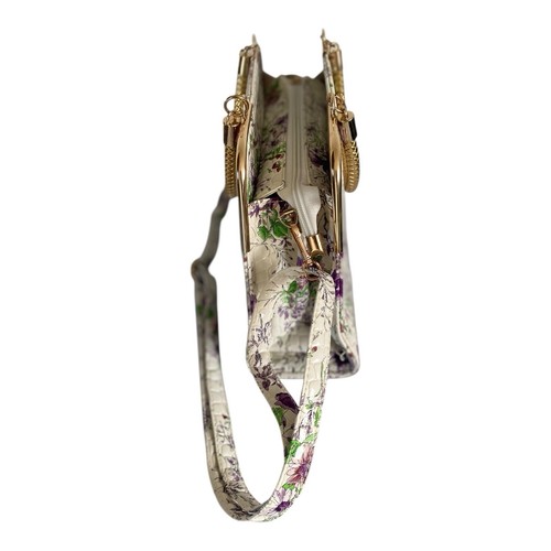 Summer Floral Embossed Faux Leather Handbag Structured Satchel With Gold Handles - Picture 3 of 7