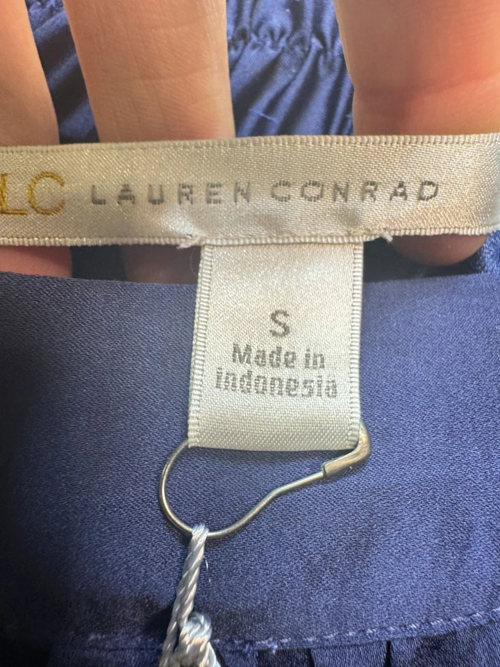Falda LC Lauren Conrad para mujer alta baja sedosa cintura elástica talla S azul Foto 3 de 4