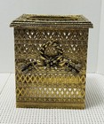 Vtg Gold Tone Tissue Box Cover Filigree Hollywood Regency