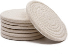 Handmade Braided Drink Coasters 6 Pack (4.3 Inch, Round, 8Mm Thick) Beige