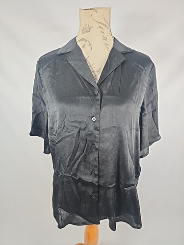 MONKI Black Satin Blouse Long Sleeve Semi-Sheer Short Sleeve BNWT Women's Small - Picture 1 of 15